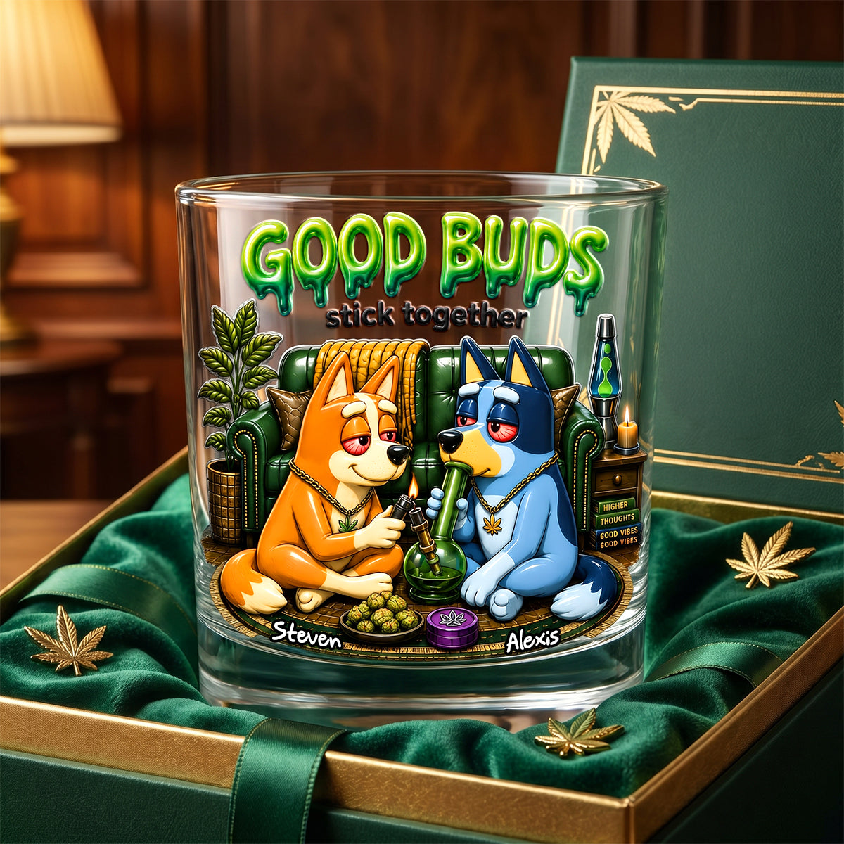 Good Buds Stick Together - Personalized 11oz Round Glass for Smoking Lovers Glass PopCulturePrints
