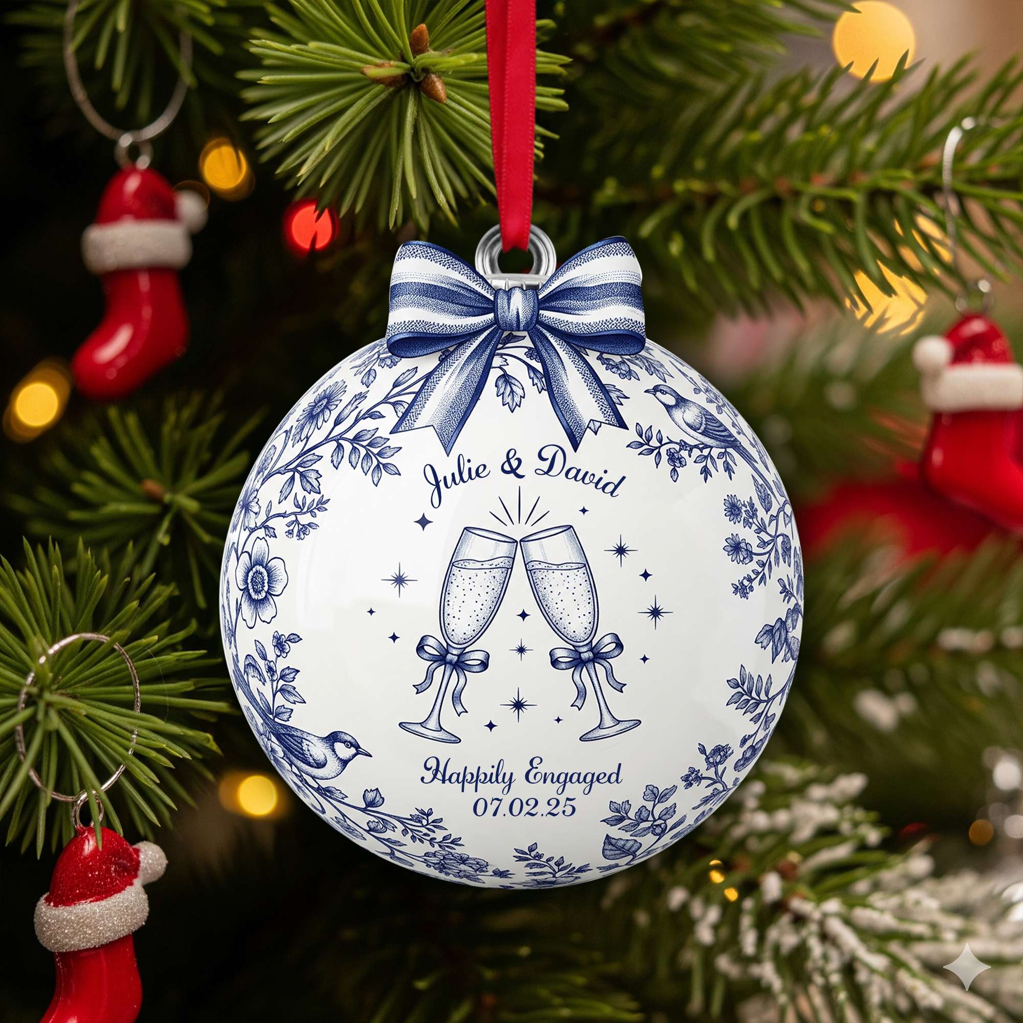 Love Sparkles: Personalize Your Happily Engaged Couple Ornament - Unique Christmas Gift for Couples Ornament PopCulturePrints