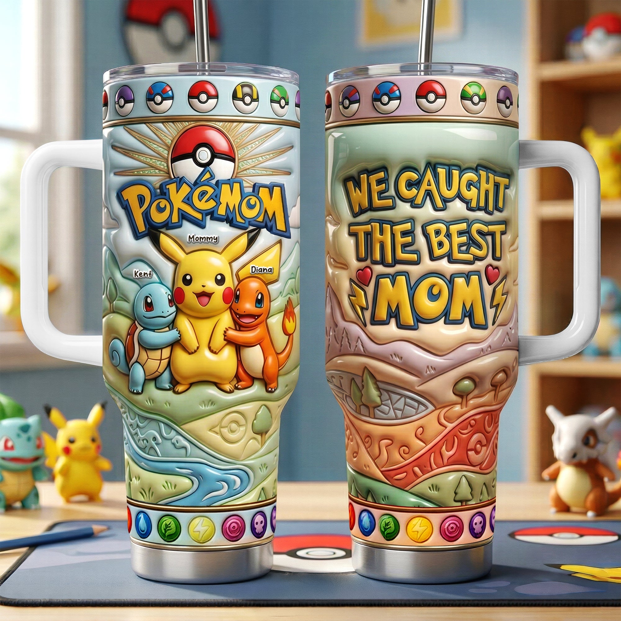We Caught the Best Mom - 40oz Tumbler With Handle - Personalized Gift for Moms and Grandmas Tumbler Cup PopCulturePrints