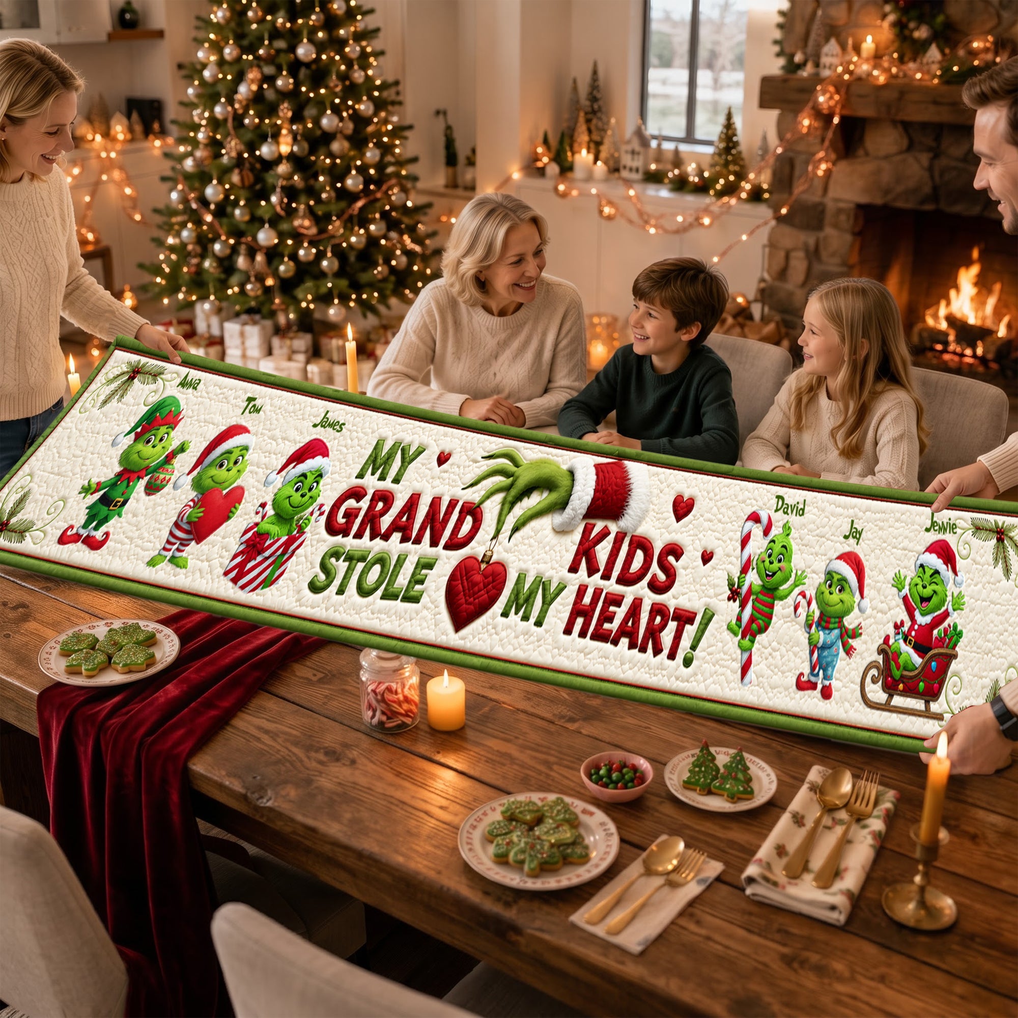 “My Kids Stole My Heart!” - Personalized Table Runner for Grandma Quilted Table Runner PopCulturePrints