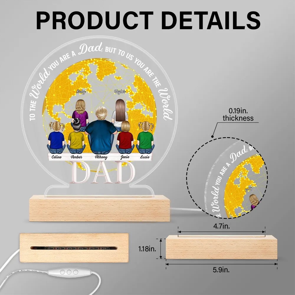 To The World You Are A Dad - Personalized 3D LED Light with Wooden Base 3D Led Light PopCulturePrints