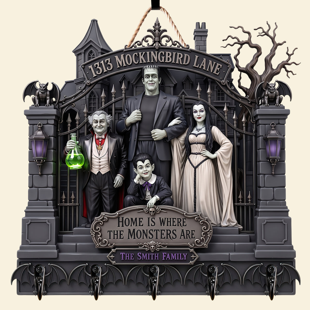 Home is Where the Monsters Are - Gothic Family Acrylic Key Hanger | Personalized Gifts for Family
