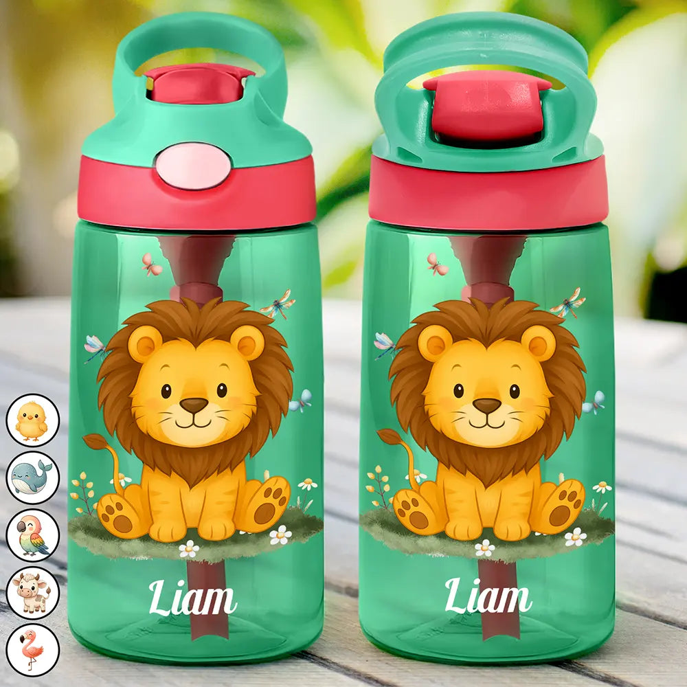 Cute Lion Design - Personalized Kids Water Bottle with Straw Kids Water Bottle With Straw PopCulturePrints