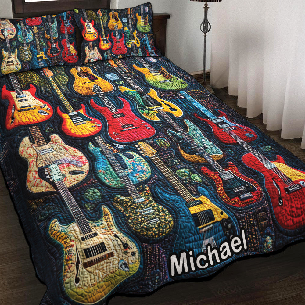 Personalized Guitar Lover's Quilt Bedding Set - Acoustic Vibe Blanket PopCulturePrints