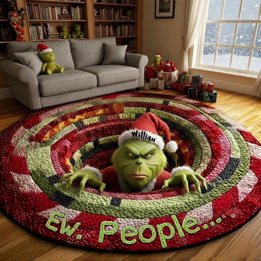 "Ew, People..." - Grumpy Green Monster Quilted Round Mat - Personalized Gift for Movie Lovers and Holiday Enthusiasts Doormat PopCulturePrints