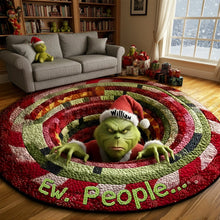 Load image into Gallery viewer, &quot;Ew, People...&quot; - Grumpy Green Monster Quilted Round Mat - Personalized Gift for Movie Lovers and Holiday Enthusiasts Doormat PopCulturePrints
