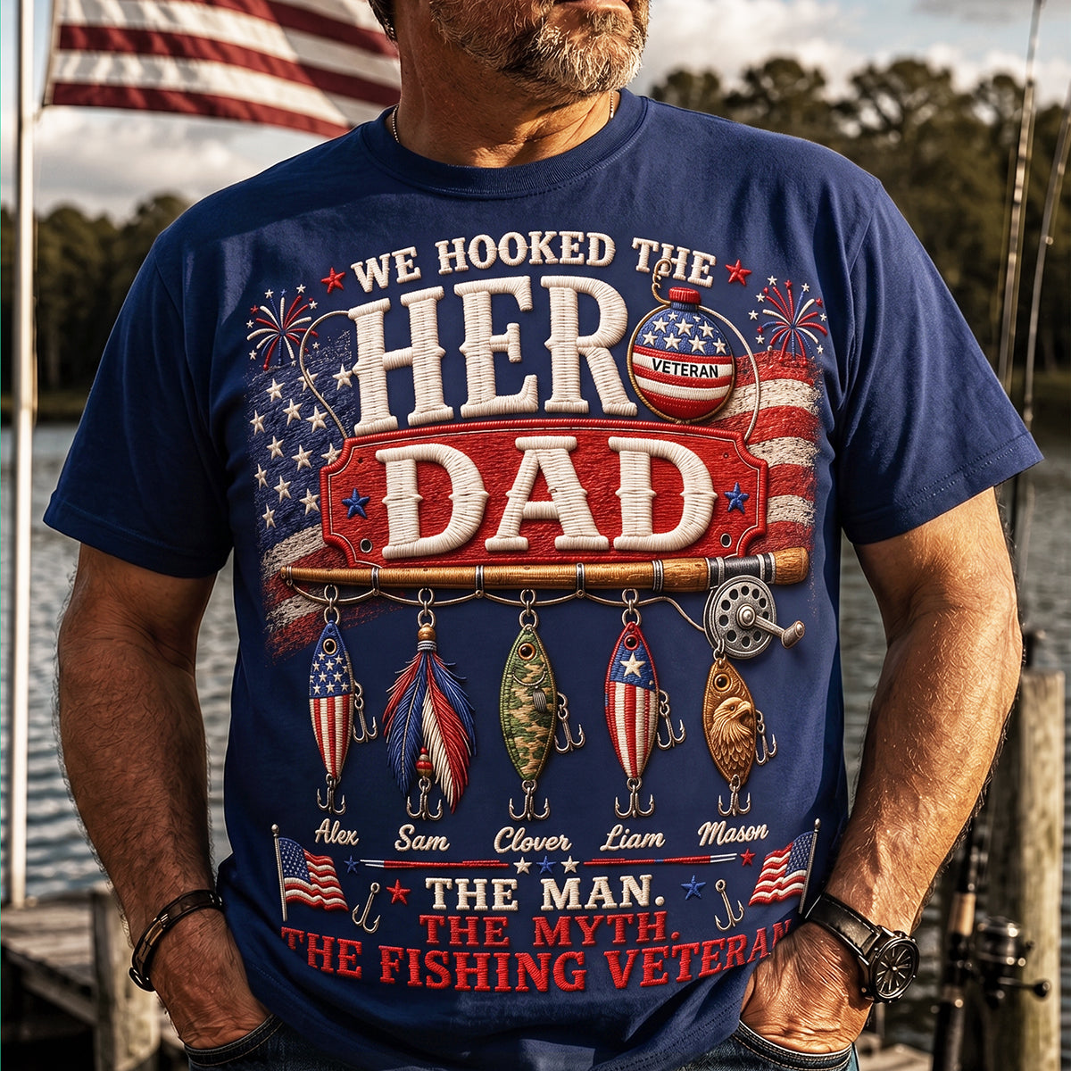We Hooked The Hero Dad - Personalized Fishing Shirt for Father's Day Shirts PopCulturePrints