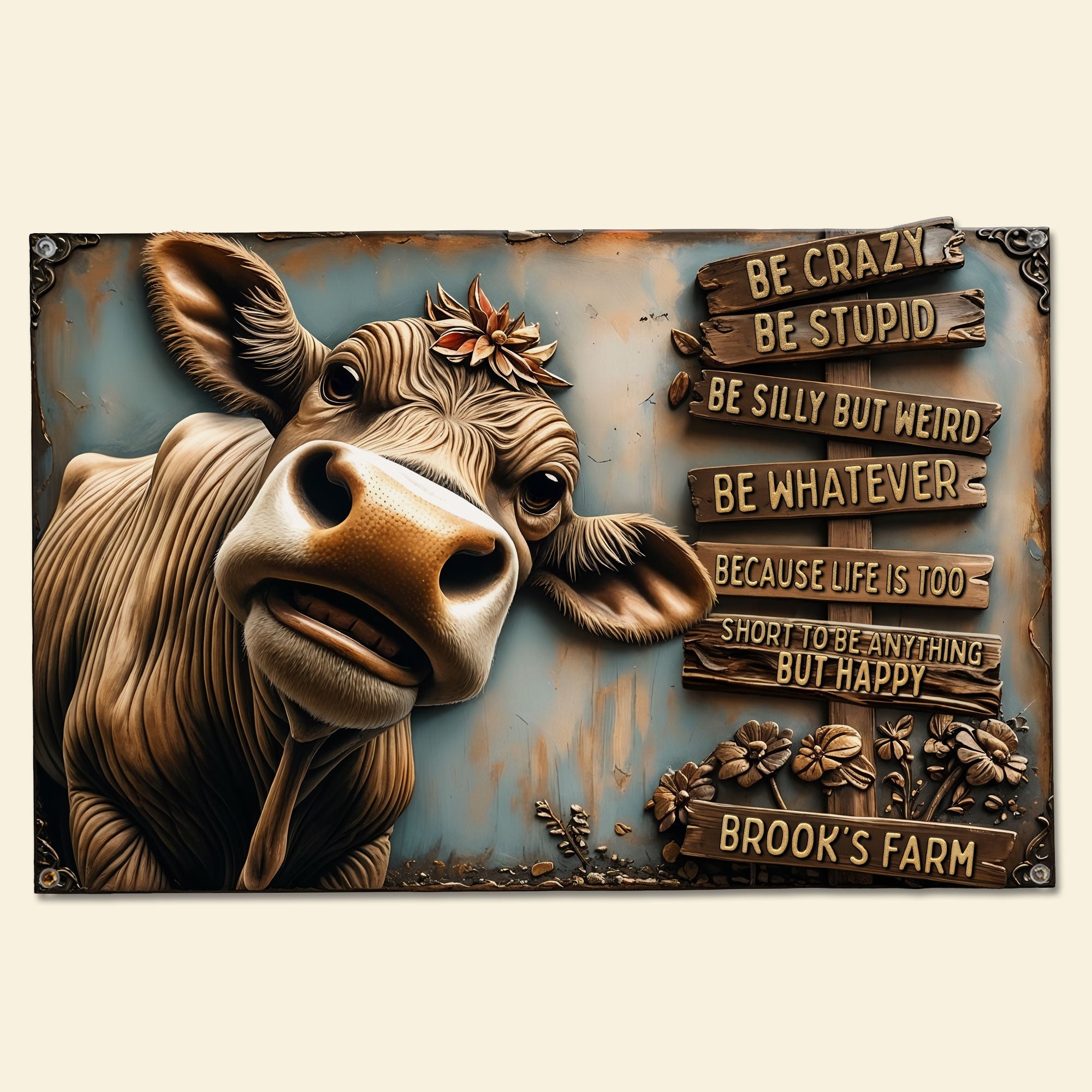 Be Crazy, Be Happy - Personalized Happy Farm Metal Sign for Farmers Metal Signs PopCulturePrints