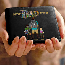 Load image into Gallery viewer, Personalized &#39;Best Dad Ever&#39; PU Leather Wallet with Custom Family Design Leather Wallet PopCulturePrints
