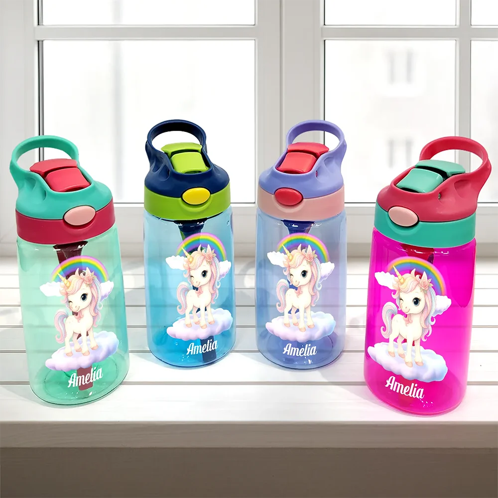 Cute Lion Design - Personalized Kids Water Bottle with Straw Kids Water Bottle With Straw PopCulturePrints