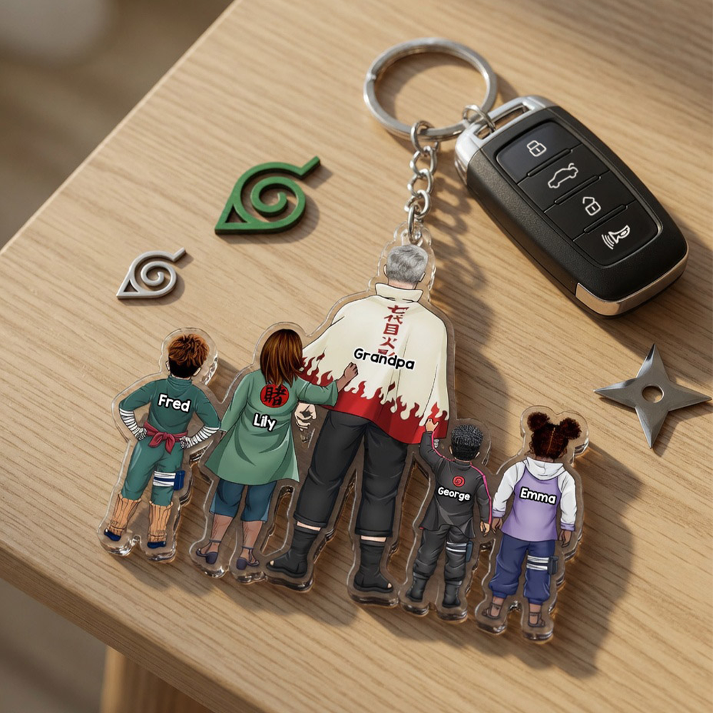 “The Strongest Bonds Unite” - Warrior Father & Mini Ninja Keychain - Personalized Gift for Dad, Grandpa, and More Keychains PopCulturePrints