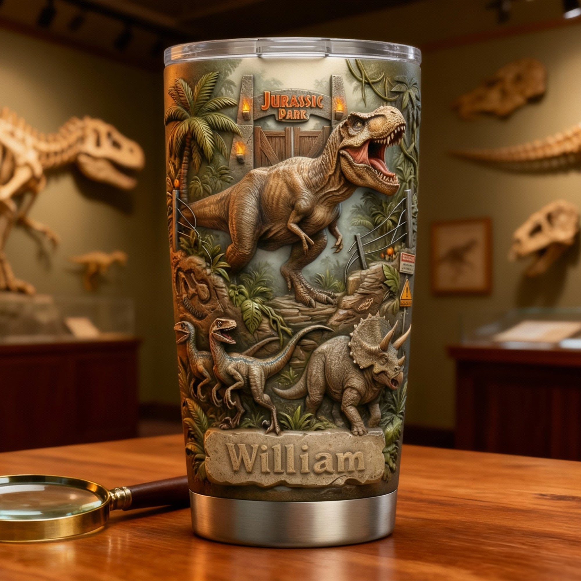 "Unleash Your Inner Dinosaur!" - Customizable Dinosaur Tumbler - Perfect Gift for Dinosaur Lovers Tumbler Cup PopCulturePrints