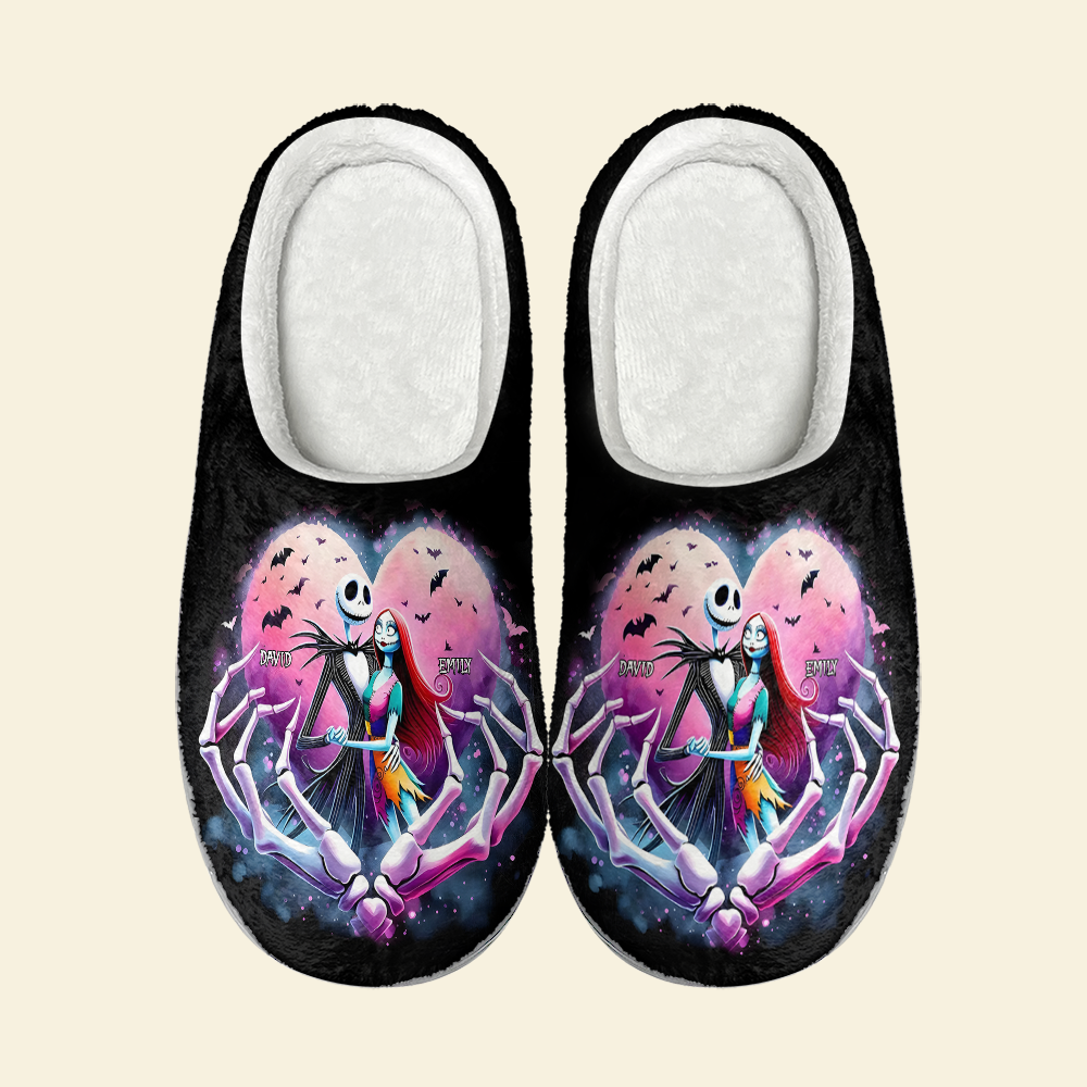 Custom Cartoon Couple Slippers - Personalized Spooky Love Design for Valentine's Day Gifts Shoes PopCulturePrints