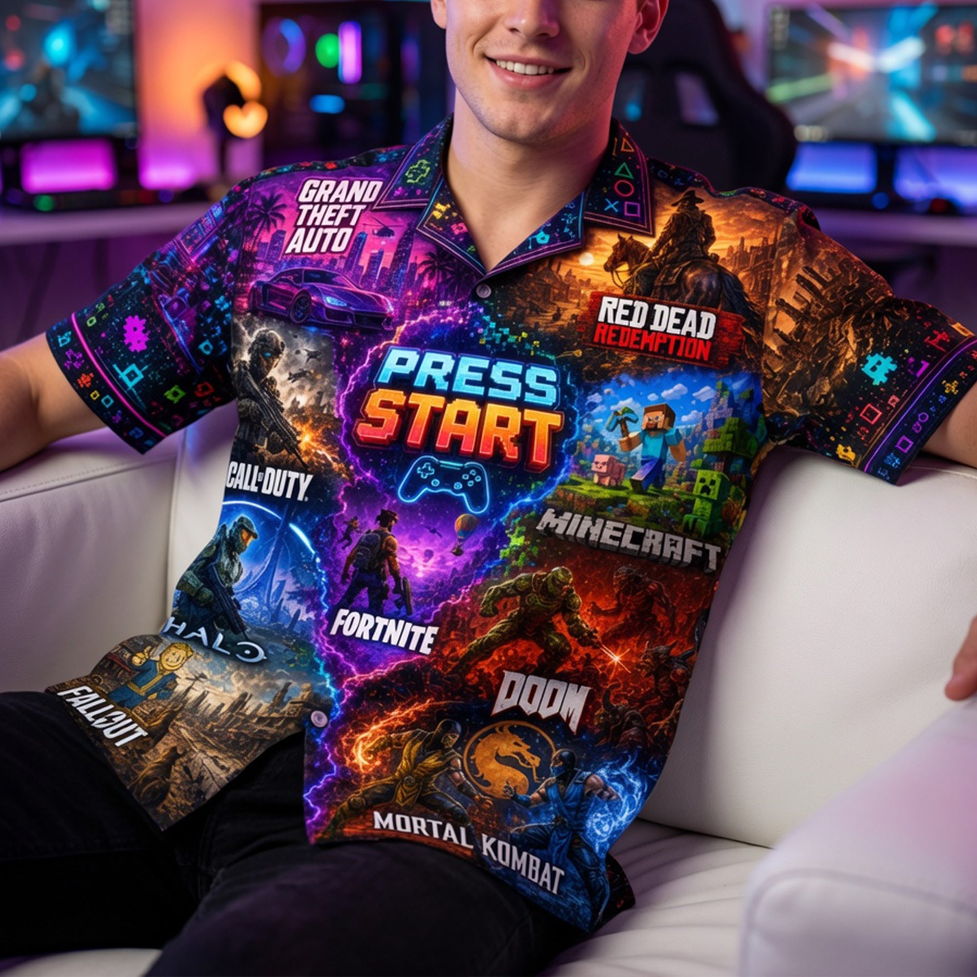 Press Start to Adventure - Custom Legends Level Hawaiian Shirt for Gamers
