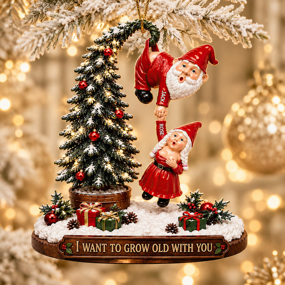 I Want to Grow Old With You - Funny Old Santa Couple Christmas Ornament