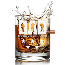Load image into Gallery viewer, &quot;Dad: The Veteran, The Myth, The Legend&quot; - Personalized Bullet Glass for Dad, Perfect Gift for Veterans and Grandpas Bullet Glass PopCulturePrints
