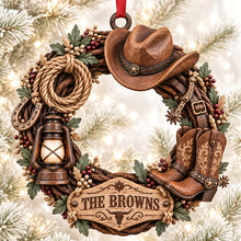 Load image into Gallery viewer, Cowboy Wooden Wreath Acrylic Ornament - Personalized Christmas Gifts 05ttdt091026 Ornament PopCulturePrints
