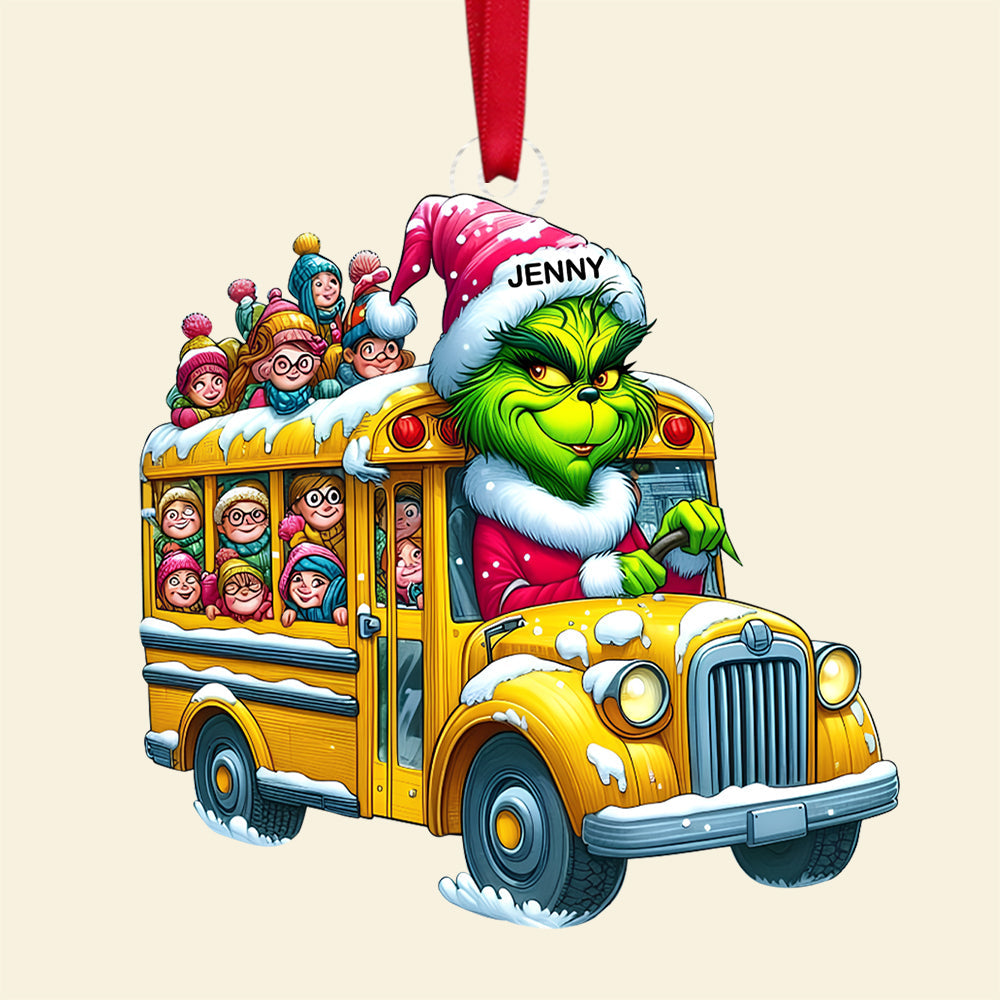 Personalized Holiday Bus Driver Ornament with Green Monster Ornament PopCulturePrints