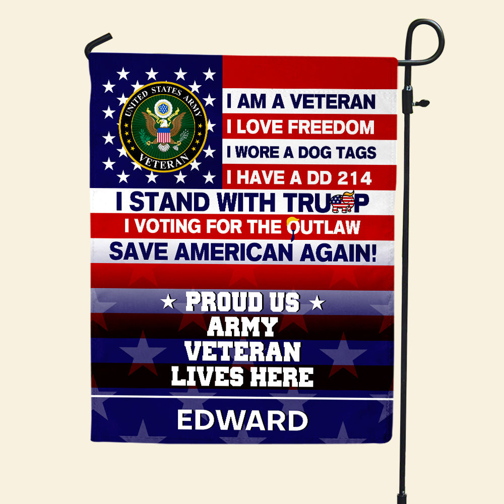 Personalized Proud US Army Veteran Garden Flag