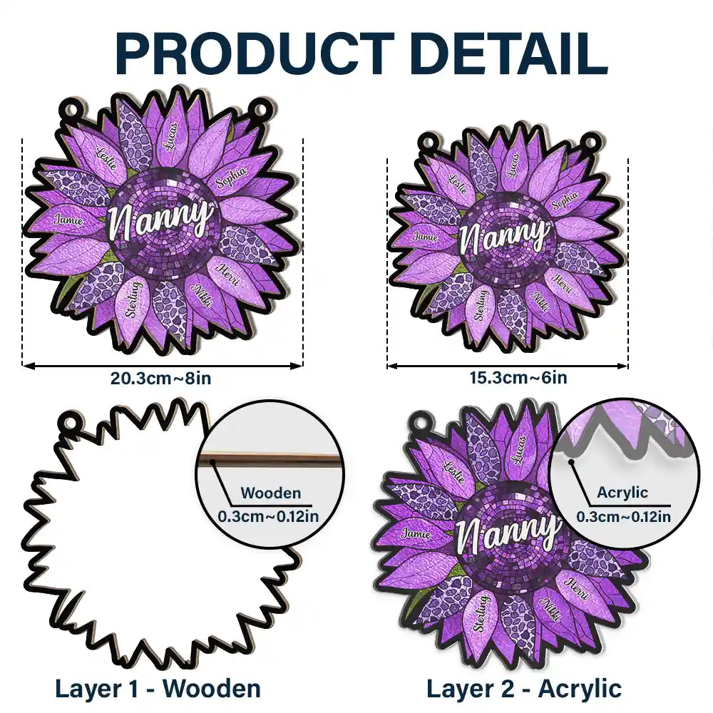 Nana’s Family Sunflower of Love - A Personalized Suncatcher Ornament for Nana and Her Loved Ones Suncatcher Ornament PopCulturePrints