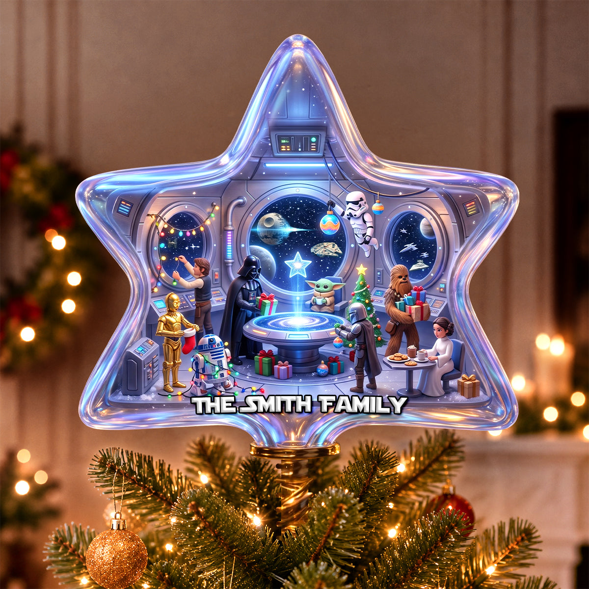 “May the Force Be With Your Christmas!” - Christmas In Master Ship Tree Topper - Personalized Gift for Star Wars Fans, Family, Friends