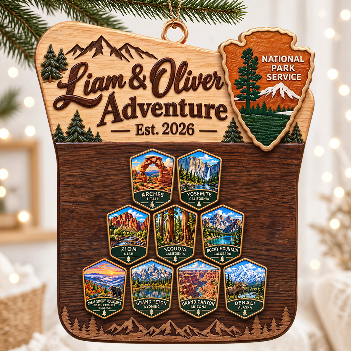 Adventure Awaits: Personalized Couple National Park Travel Christmas Ornament Ornament PopCulturePrints