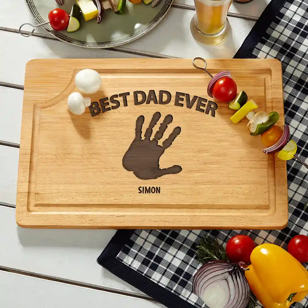 Best Dad Ever - Personalized Wooden Cutting Board with Handprints Wooden Cutting Board PopCulturePrints