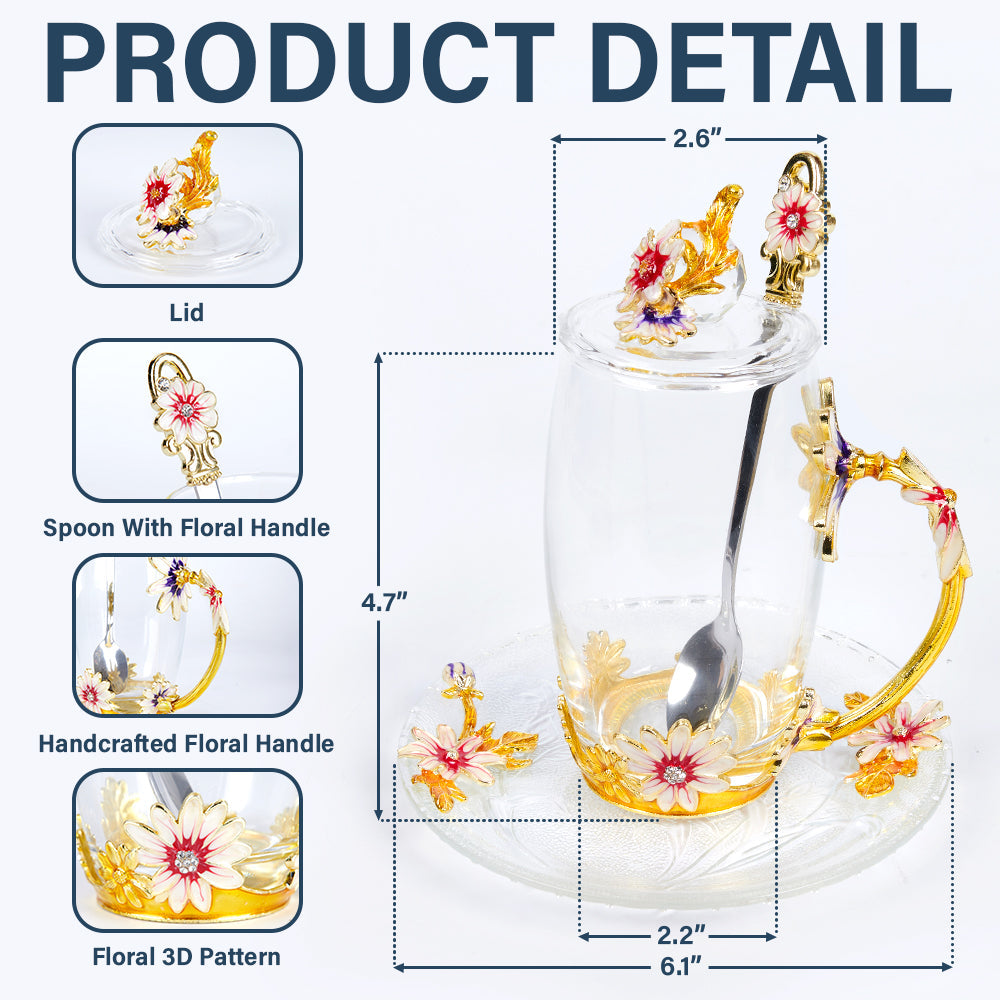 "Embrace Elegance with Every Sip" - Personalized Flower Butterfly Monogram Glass Tea Cup - Perfect Gift for Friends, Family, and Loved Ones Glass Flower Tea Cup PopCulturePrints