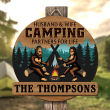 Load image into Gallery viewer, Personalized Bigfoot Camping Couple Wood Sign - Custom Outdoor Valentine's Day Gifts Wood Sign PopCulturePrints

