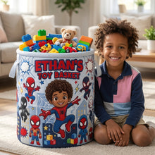 Load image into Gallery viewer, "Every Hero Needs a Home" - Personalized Custom Photo Little Hero Quilted Laundry Basket - Gift for Kids
