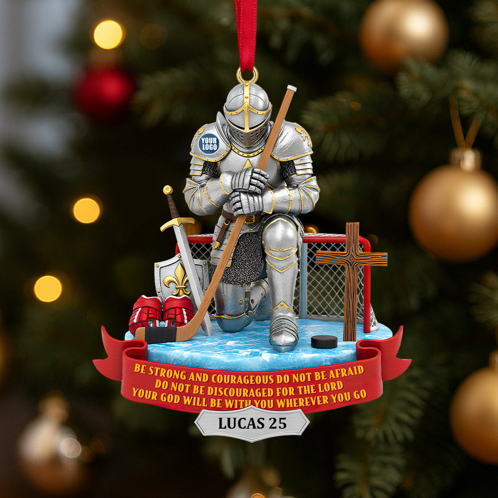 “Be Strong and Courageous” - Personalized Christmas Ice Hockey Ornament for Christians Ornament PopCulturePrints