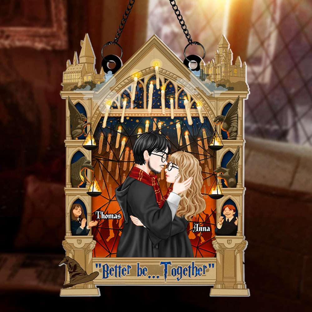 Customizable Wizard Couple Suncatcher Ornament - Enchanting Love