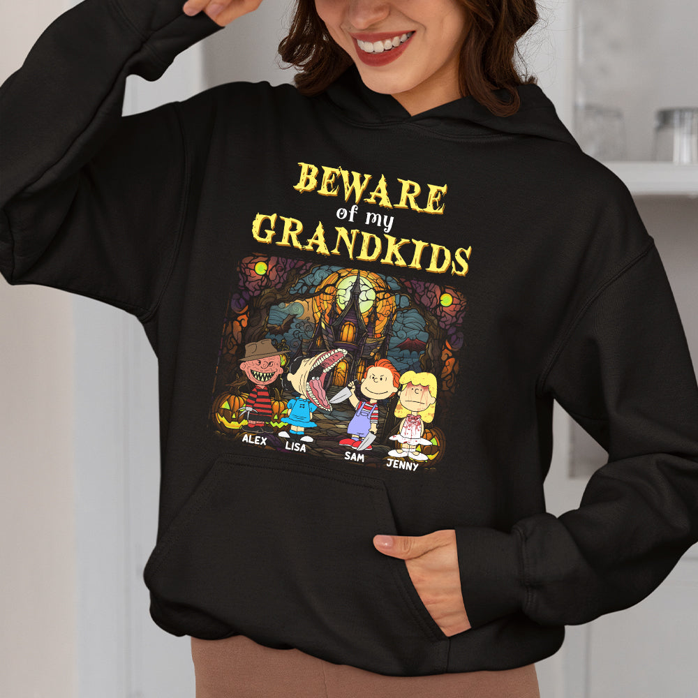 Personalized 'Beware of My Grandkids' 2D Horror Character Shirt for Grandma