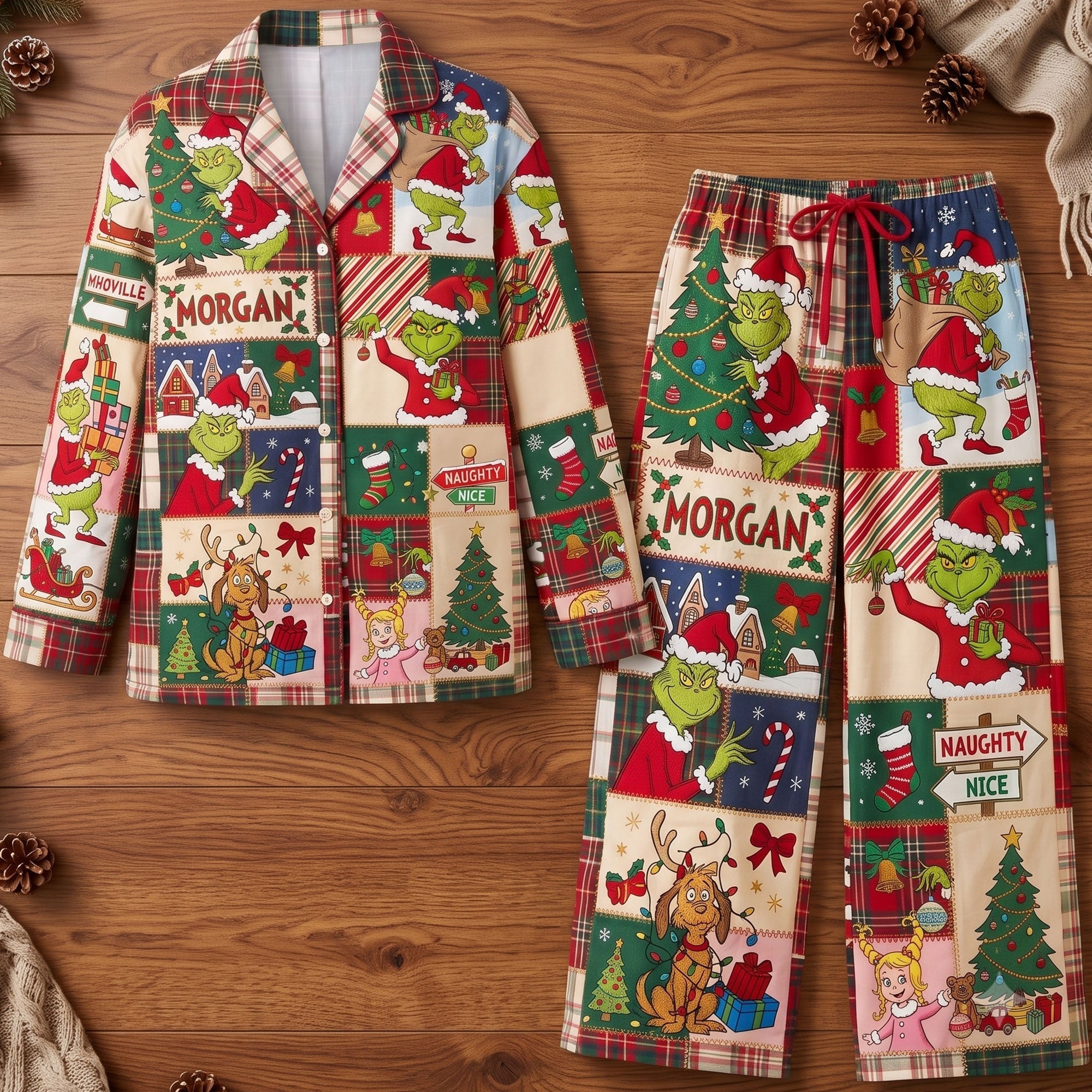 Bring Joy This Holiday Season - Lovable Christmas Pajama Set - Personalized Gift for Family and Friends Pajama Set PopCulturePrints
