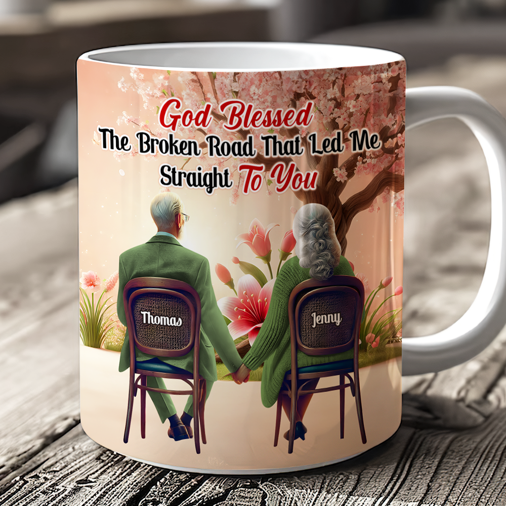 Personalized Couples Coffee Mug - God Blessed The Broken Road Coffee Mug PopCulturePrints