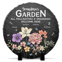 Load image into Gallery viewer, “Grandma’s Garden: A Place for Pollinators &amp; Grandkids” - Personalized Circle Memorial Garden Stone - Custom Gift for Family Lovers Memorial Garden Stone PopCulturePrints
