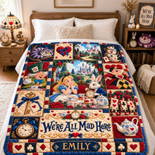 Load image into Gallery viewer, "We're All Mad Here" - Whimsical Childhood Blanket - Personalized Gift for Anyone Who Loves Adventure Blanket PopCulturePrints
