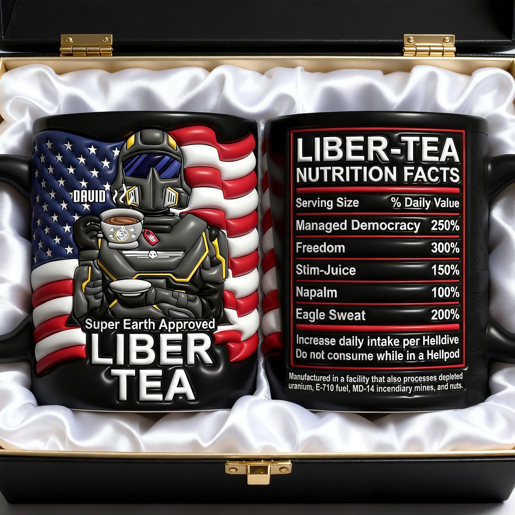 "Super Earth Approved!" - Customizable Freedom Squad 250th Anniversary Black Mug - Perfect Gift for Game Lovers Coffee Mug PopCulturePrints