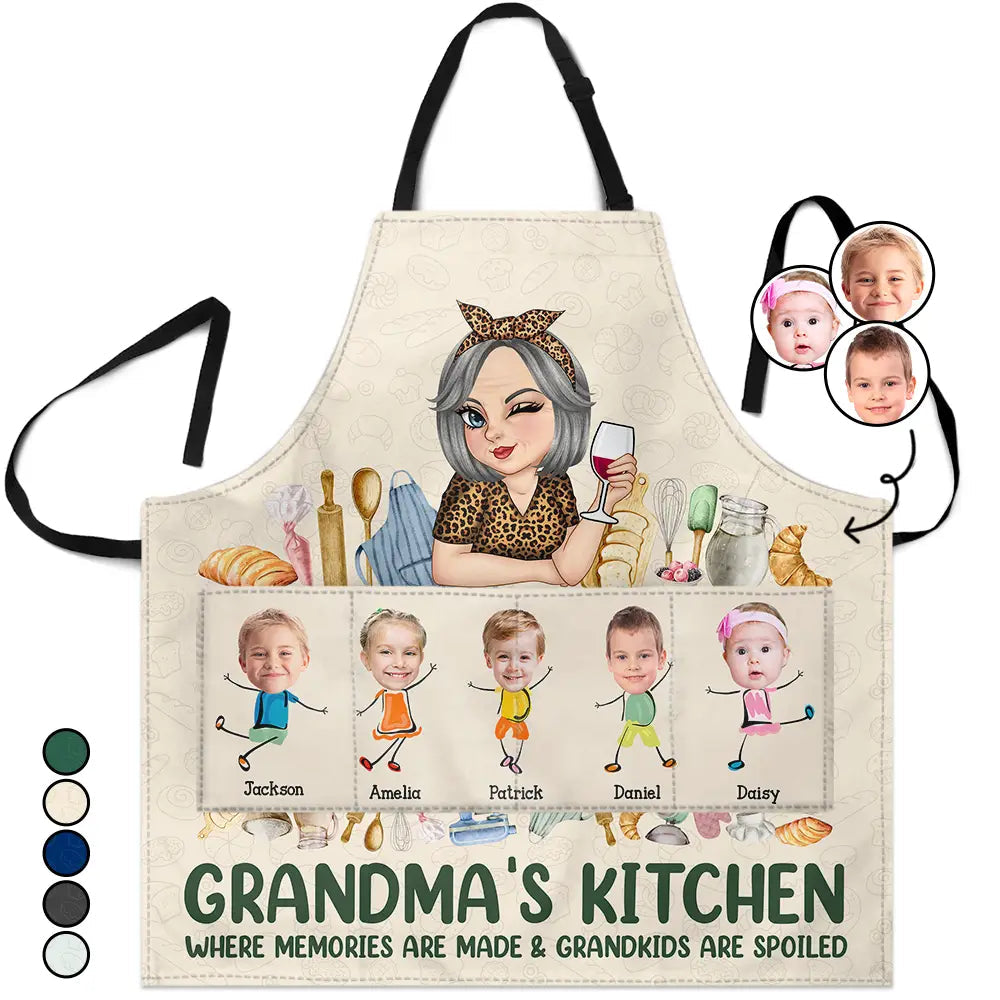 Custom Photo Grandma's Kitchen Apron - Where Memories Are Made & Grandkids Are Spoiled Gift for Food Lovers Apron PopCulturePrints