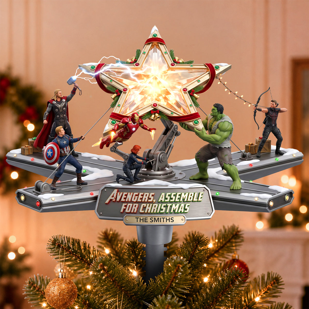 “Avengers, Assemble for Christmas!” - Personalized Action Squad Acrylic Tree Topper - Custom Gifts for Family, Friends & Fans