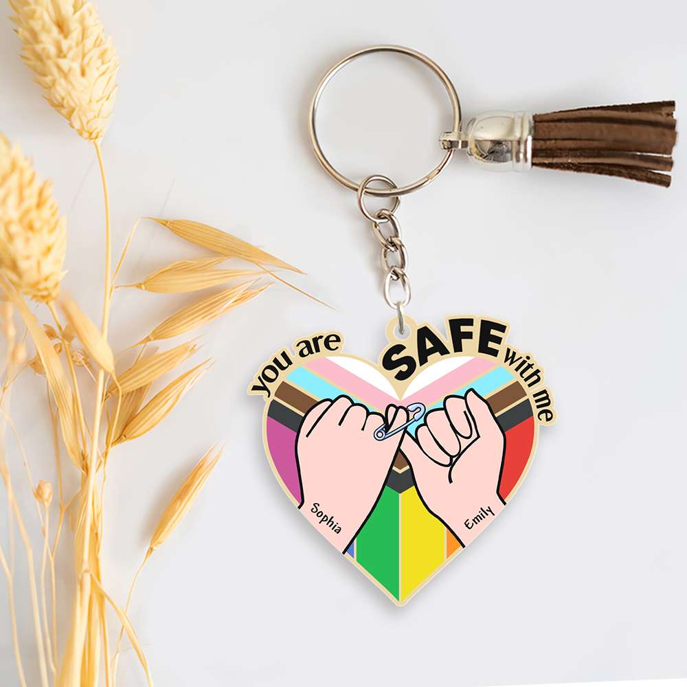 Personalized LGBTQ Ally Keychain - You Are Safe With Me Keychains PopCulturePrints