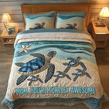 Load image into Gallery viewer, Mom, You&#39;re Turtley Awesome - Personalized Quilt Bed Set for Mom, Grandma &amp; More Blanket PopCulturePrints
