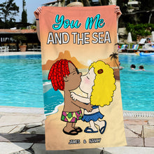 Load image into Gallery viewer, Personalized Couple&#39;s Beach Towel - You, Me, and the Sea
