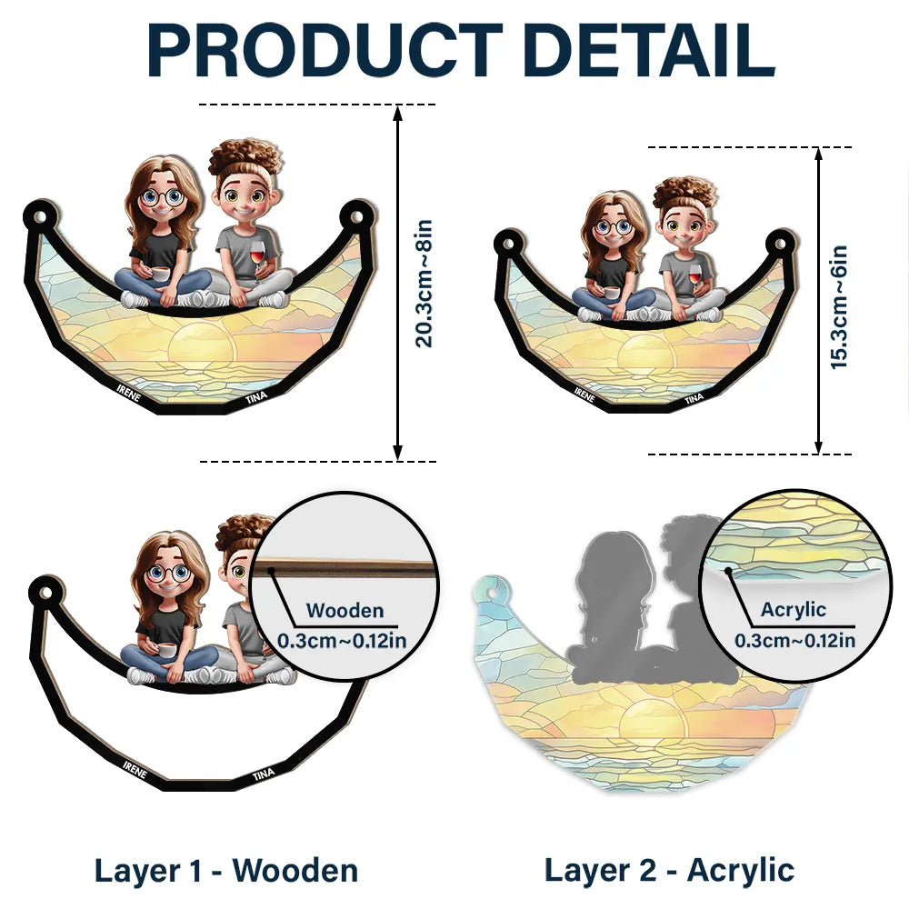 Bestie Sister Sitting On The Moon - Personalized Window Hanging Suncatcher Ornament Suncatcher Ornament PopCulturePrints