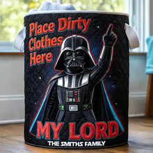 Load image into Gallery viewer, "Place Dirty Clothes Here" - Personalized Quilted Laundry Basket - Unique Gift for Star Wars Fans and Families
