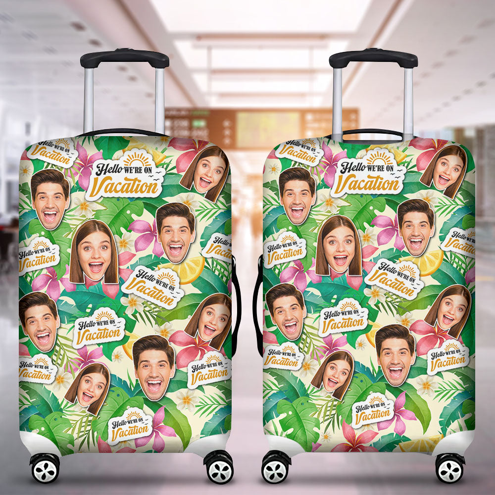 Personalized Couple Luggage Cover - Upload Your Faces with Lemon Pattern Luggage Covers PopCulturePrints
