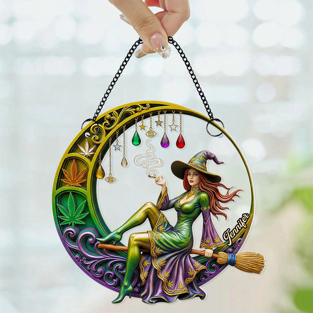 "Embrace Your Magic: Chill Broom Girl Suncatcher Ornament - Personalized Gift for Fantasy Lovers" Ornament PopCulturePrints