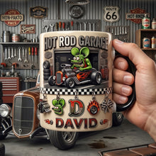 Load image into Gallery viewer, “Rev Up Your Spirit!” - Cute Alphabet Christmas Fun Rat Fink Accent Mug - Personalized Gift for Hot Rod Lovers
