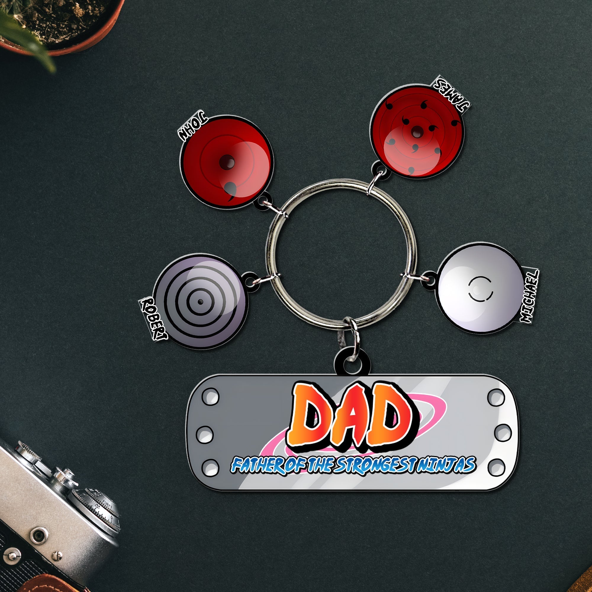 Personalized Gamer Dad Keychain with Ninja Eye Charms Keychains PopCulturePrints