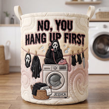 Load image into Gallery viewer, "No, You Hang Up First!" - Personalized Fun Chatty Quilted Laundry Basket
